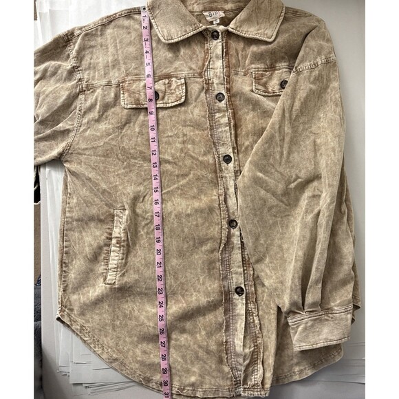 Bibi Corduroy Shacket Tan Pockets Distressed Women's Size XL Style IP4500-01 - Picture 15 of 16